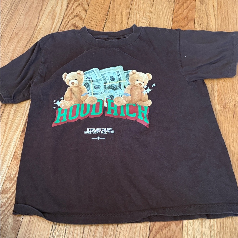 Fashion Nova Black Kids Tee with Teddy Bear Print